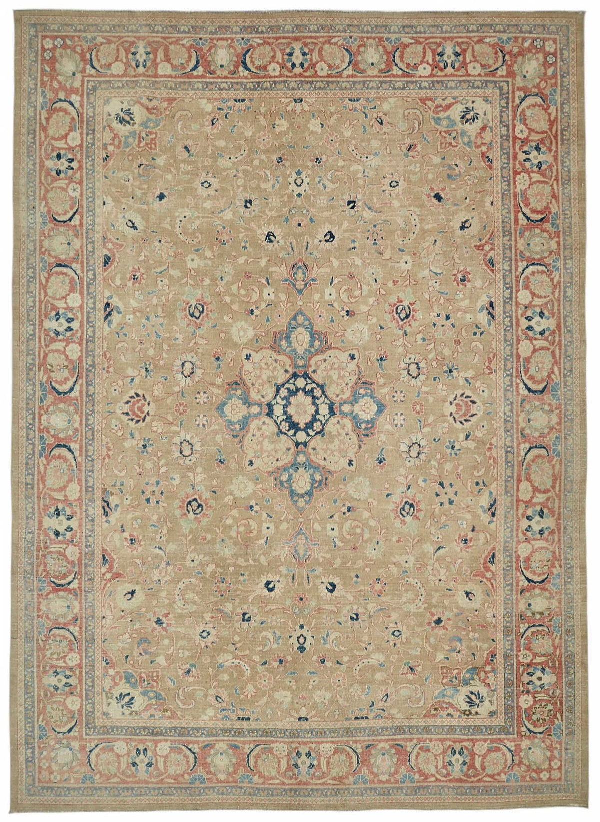 Rusvo Vintage Bej Kırmızı Madalyon Desenli El Dokuma Halı 270x384 cm