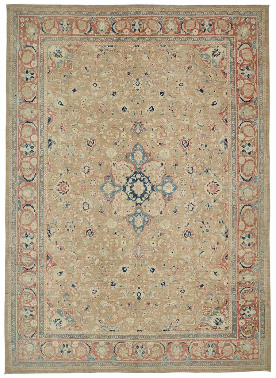 Rusvo Vintage Bej Kırmızı Madalyon Desenli El Dokuma Halı 270x384 cm