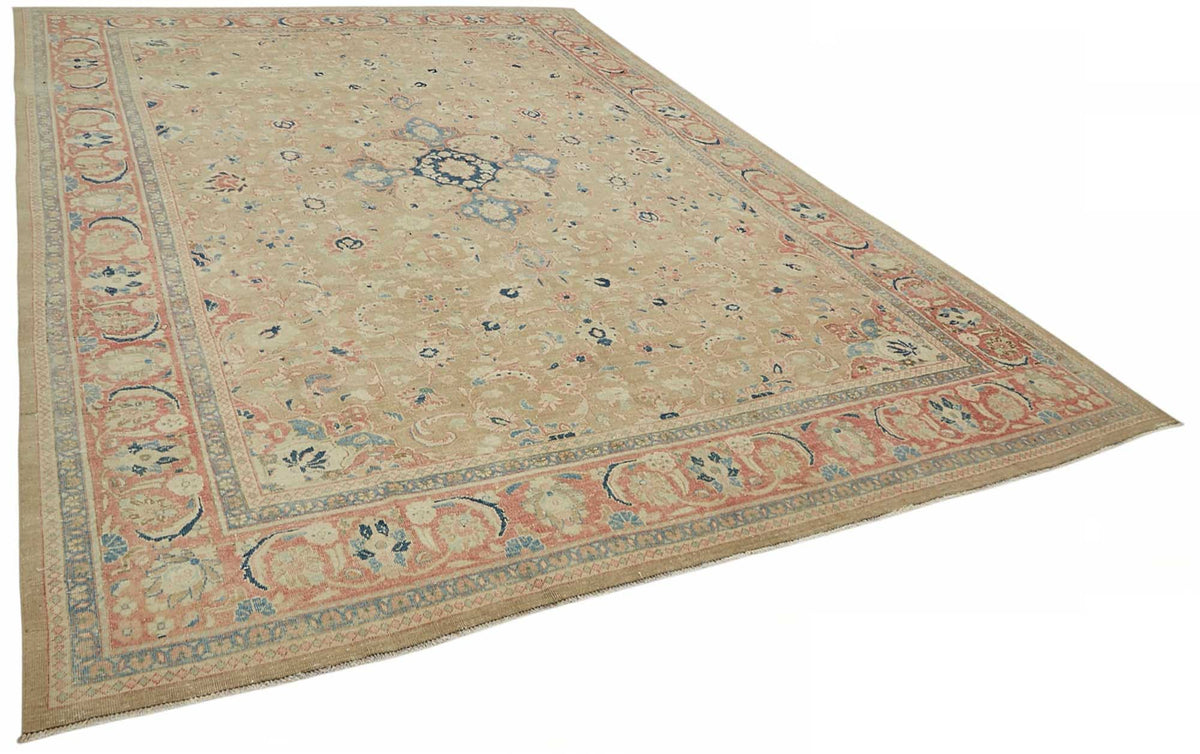 Rusvo Vintage Bej Kırmızı Madalyon Desenli El Dokuma Halı 270x384 cm – genel görünüm