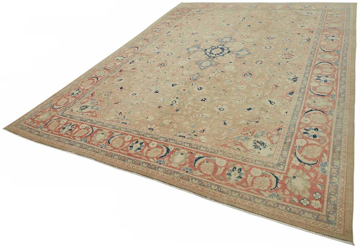 Rusvo Vintage Bej Kırmızı Madalyon Desenli El Dokuma Halı 270x384 cm – doku yakın çekim