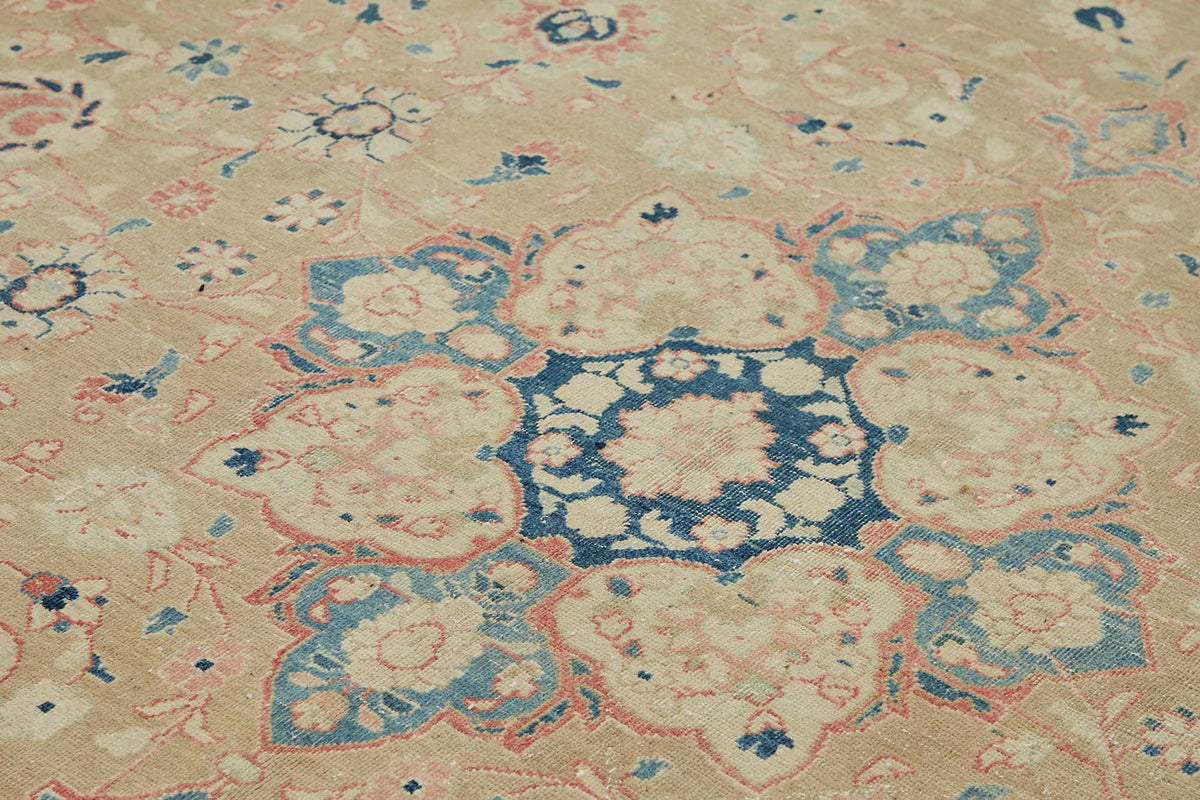 Rusvo Vintage Bej Kırmızı Madalyon Desenli El Dokuma Halı 270x384 cm – mekânda kullanım