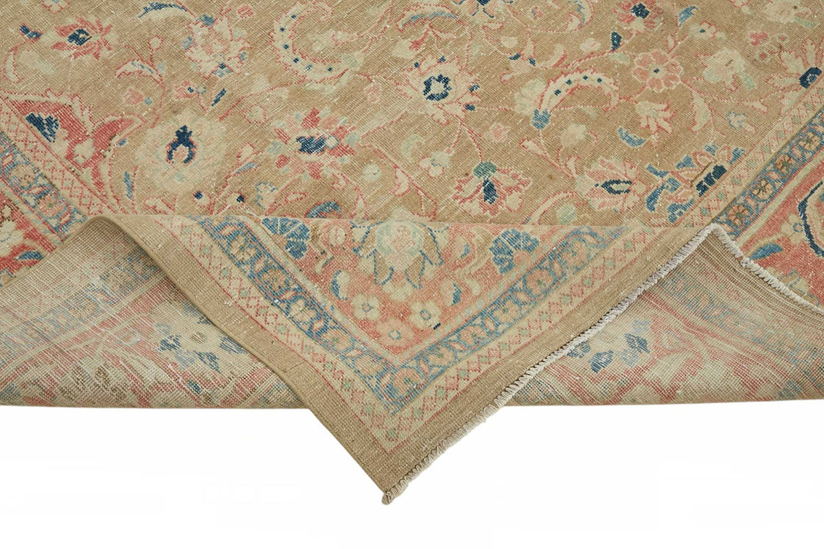 Rusvo Vintage Bej Kırmızı Madalyon Desenli El Dokuma Halı 270x384 cm – kenar detayı