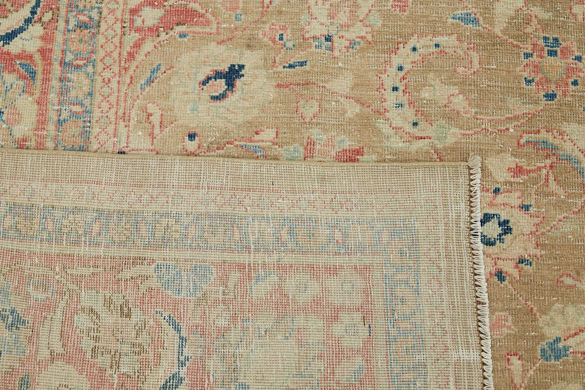 Rusvo Vintage Bej Kırmızı Madalyon Desenli El Dokuma Halı 270x384 cm – arka yüz görünümü