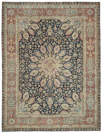 Rusvo Lacivert Kırmızı Madalyon Desenli Yün Halı 287x377 cm
