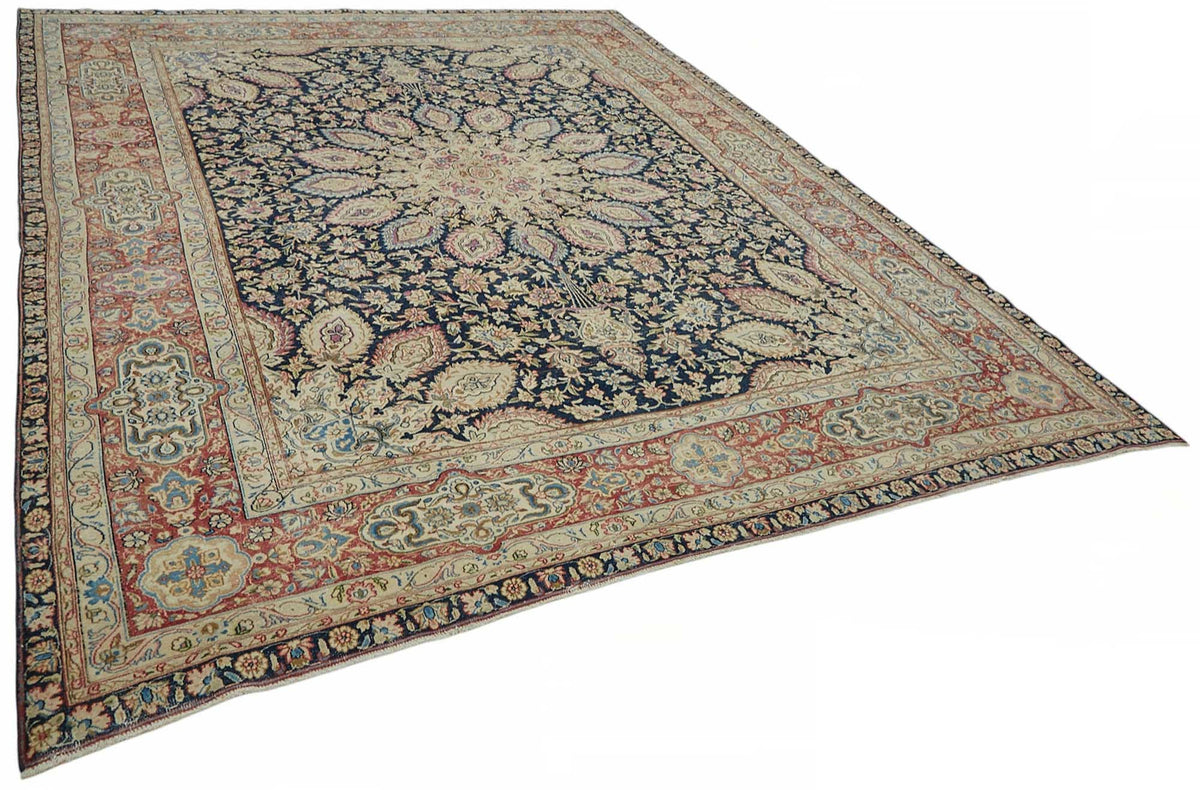 Rusvo Lacivert Kırmızı Madalyon Desenli Yün Halı 287x377 cm – genel görünüm