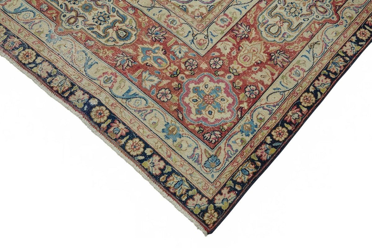 Rusvo Lacivert Kırmızı Madalyon Desenli Yün Halı 287x377 cm – detay görünümü
