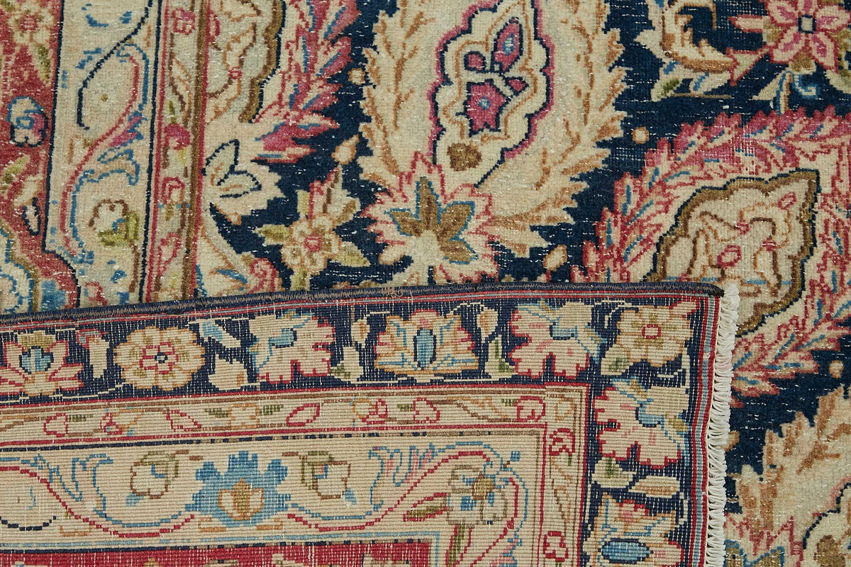 Rusvo Lacivert Kırmızı Madalyon Desenli Yün Halı 287x377 cm – arka yüz görünümü