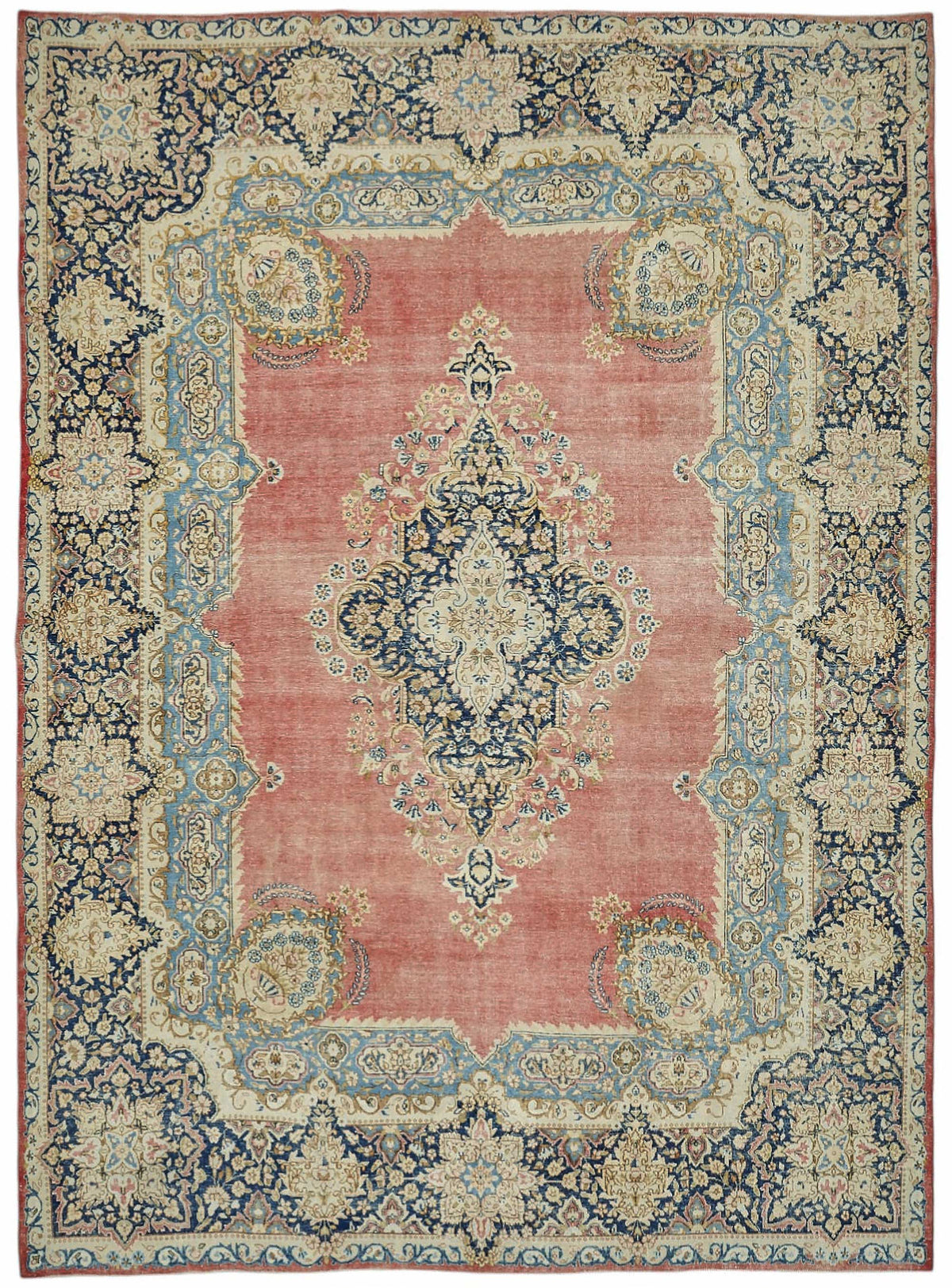 Rusvo Vintage Pembe ve Lacivert Madalyon Desenli Halı 292x398 cm 49232