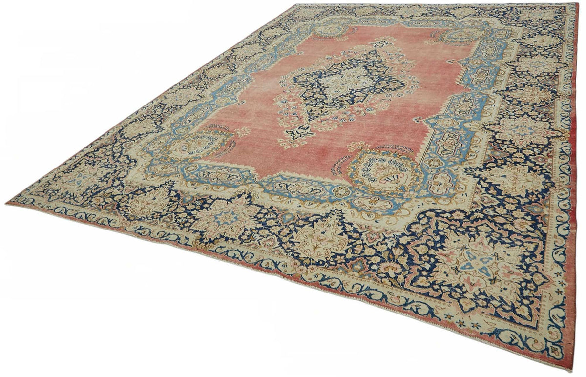 Rusvo Vintage Pembe ve Lacivert Madalyon Desenli Halı 292x398 cm 49232 – doku yakın çekim