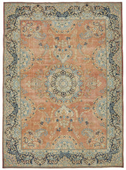 Rusvo Vintage Turuncu ve Lacivert Madalyon Desenli El Dokuma Halı 278x396 cm