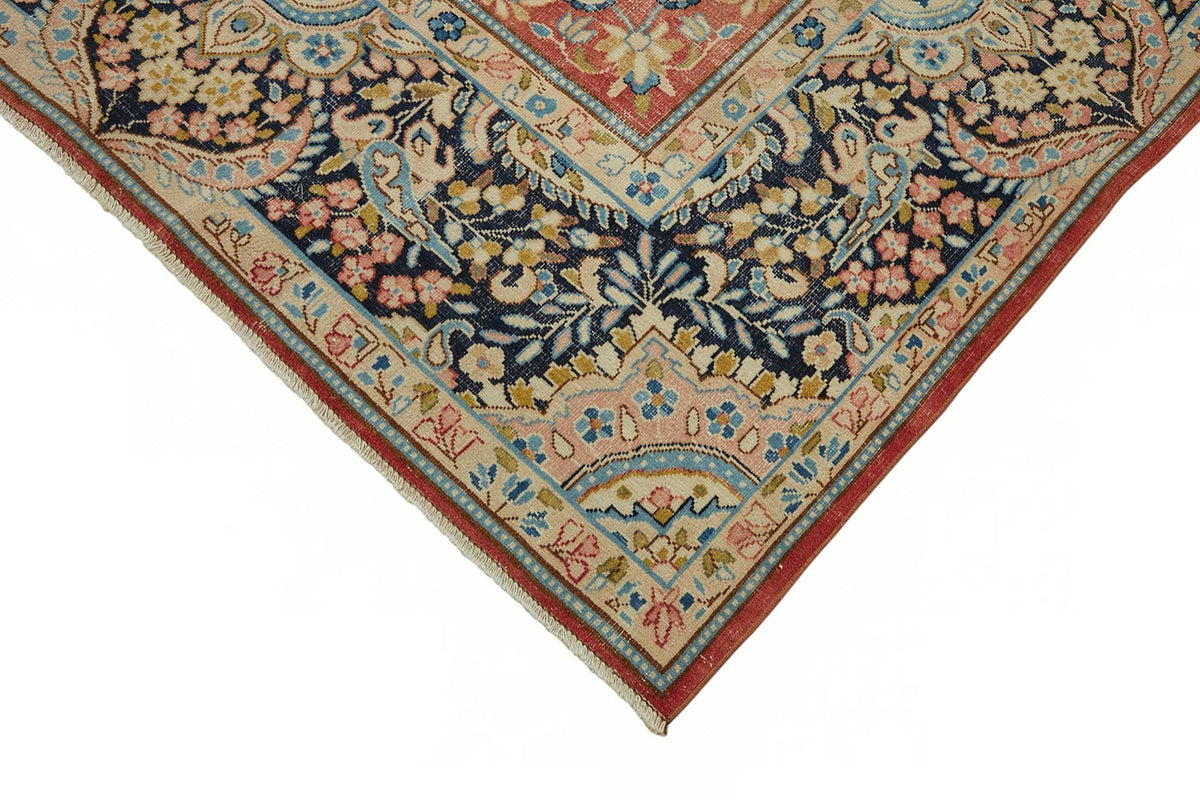 Rusvo Vintage Turuncu ve Lacivert Madalyon Desenli El Dokuma Halı 278x396 cm – detay görünümü