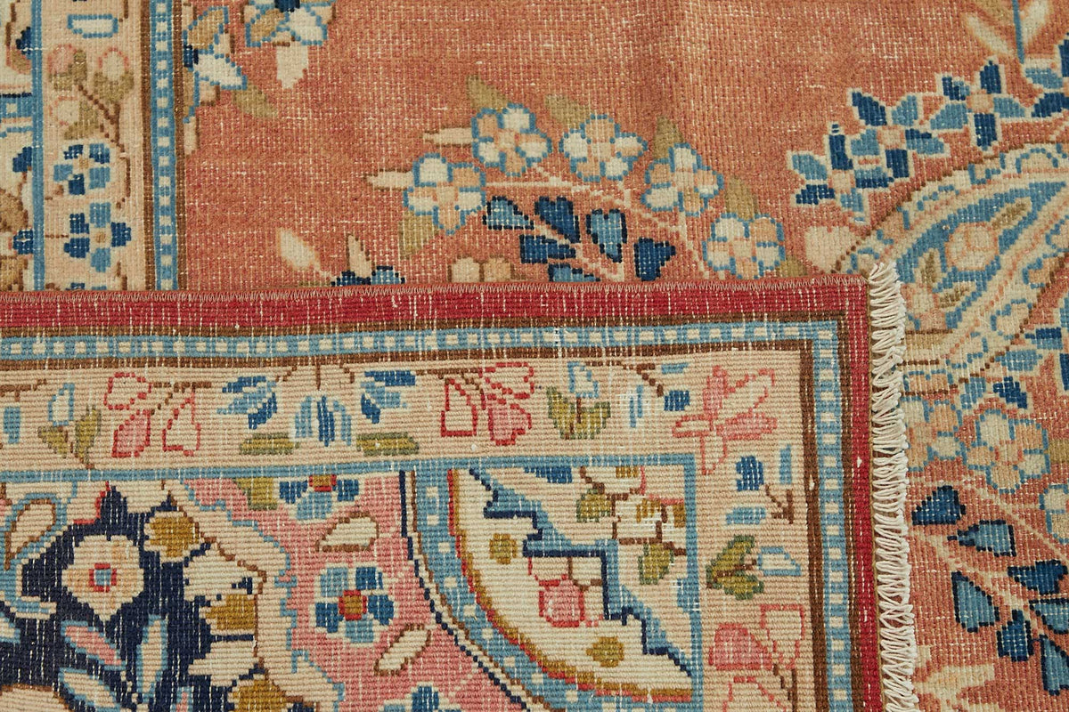 Rusvo Vintage Turuncu ve Lacivert Madalyon Desenli El Dokuma Halı 278x396 cm – arka yüz görünümü