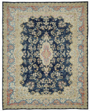 Rusvo Lacivert Bej Halı Vintage Çiçek Desenli 30-70 Yıllık 273x347 cm