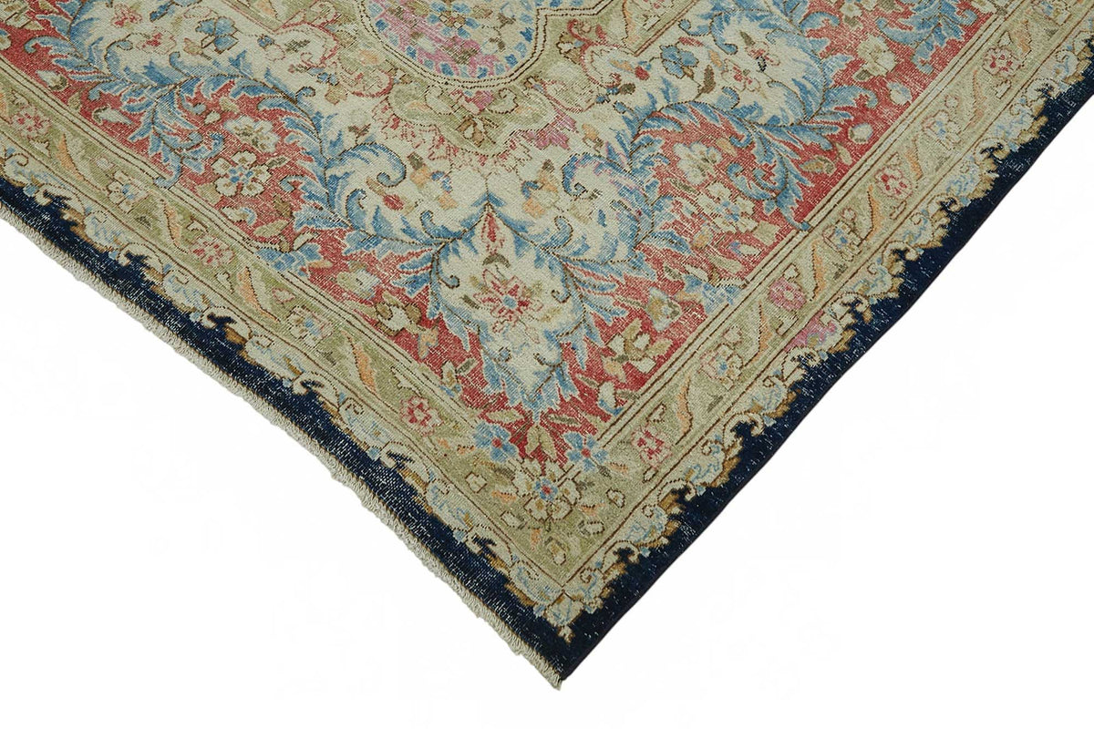 Rusvo Lacivert Bej Halı Vintage Çiçek Desenli 30-70 Yıllık 273x347 cm – detay görünümü