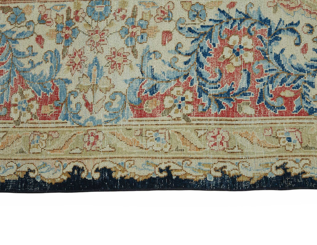 Rusvo Lacivert Bej Halı Vintage Çiçek Desenli 30-70 Yıllık 273x347 cm – farklı açı