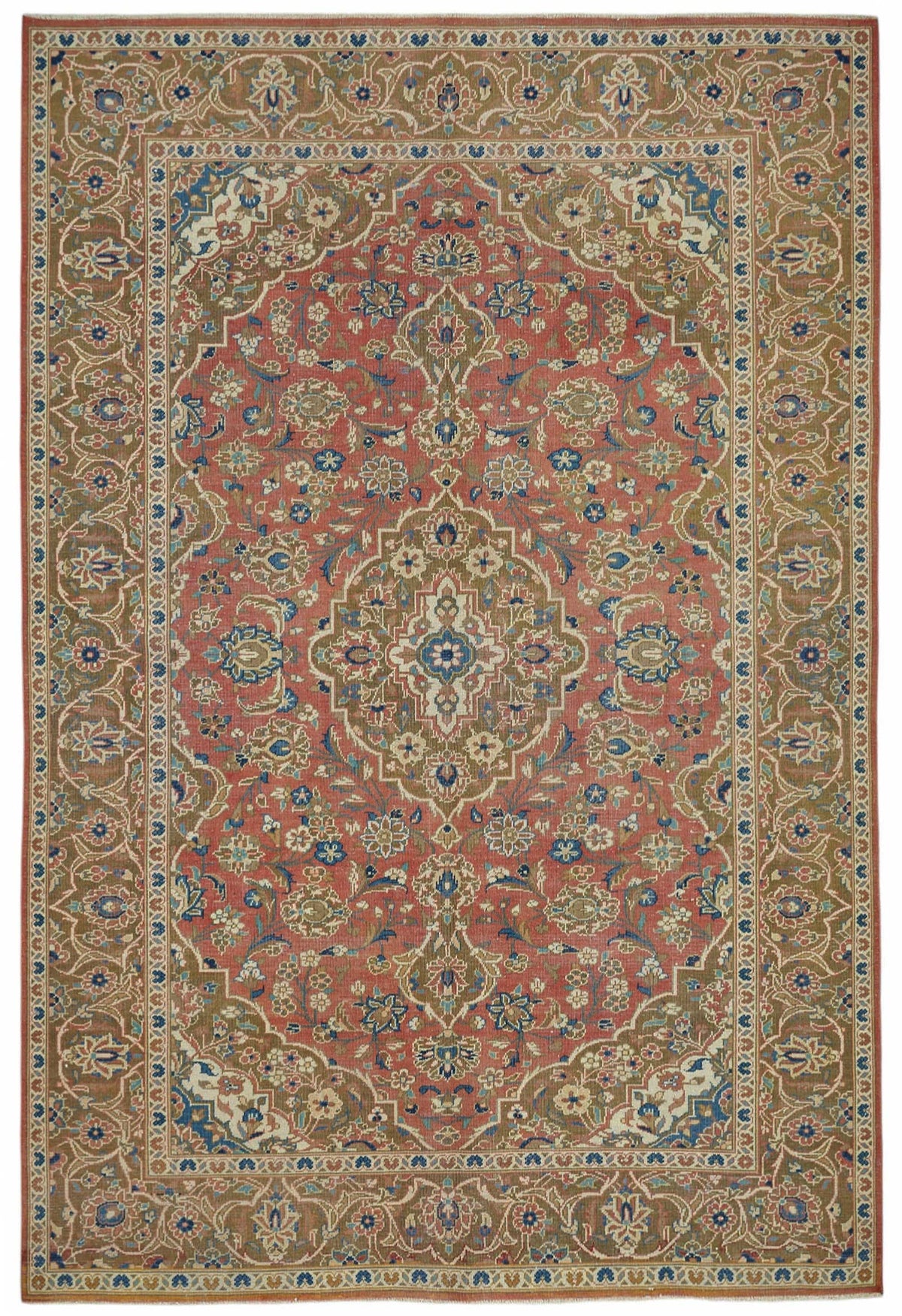 Rusvo Kırmızı Vintage Madalyon Desenli Yün Dokuma Halı 200x294 cm