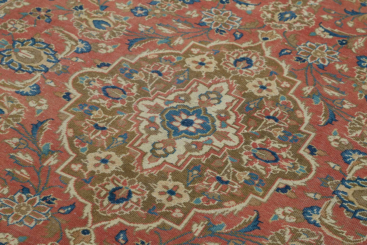 Rusvo Kırmızı Vintage Madalyon Desenli Yün Dokuma Halı 200x294 cm – mekânda kullanım