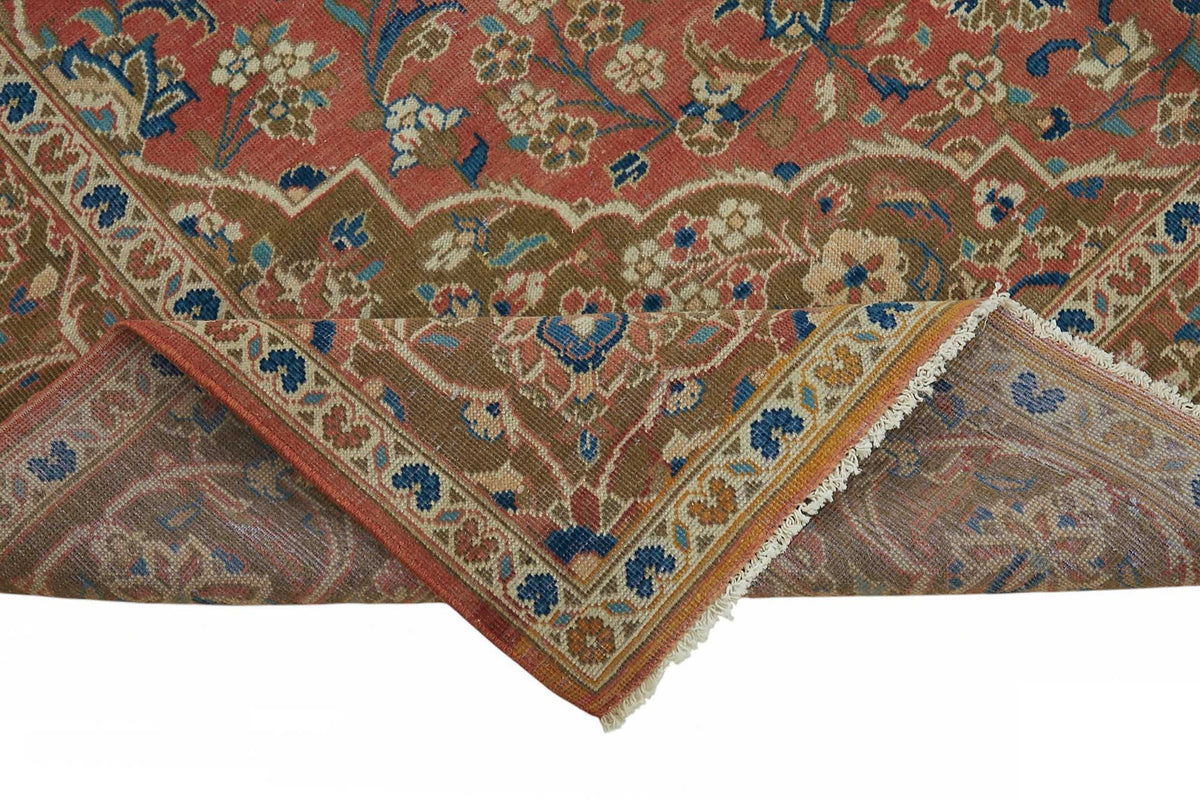 Rusvo Kırmızı Vintage Madalyon Desenli Yün Dokuma Halı 200x294 cm – kenar detayı