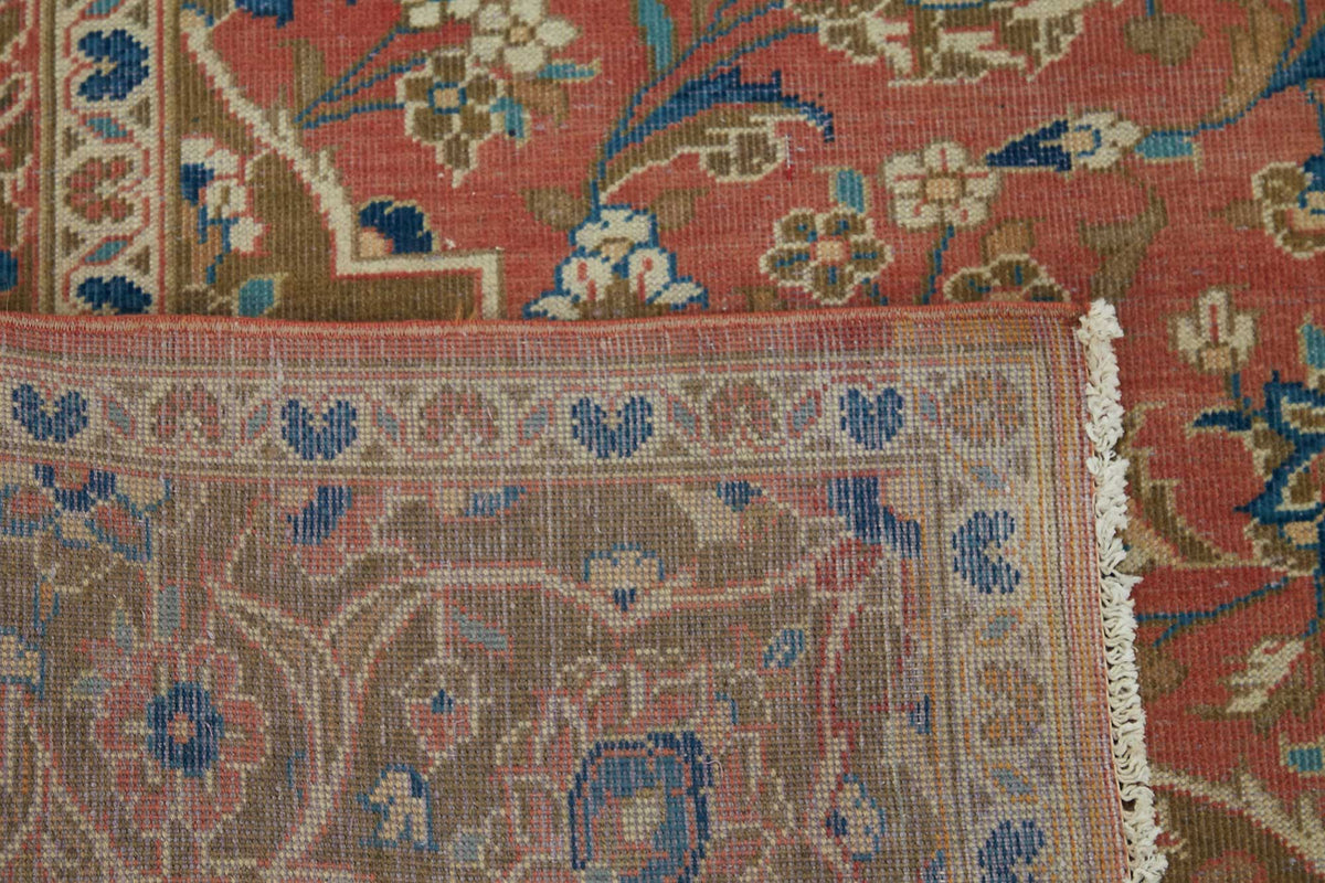 Rusvo Kırmızı Vintage Madalyon Desenli Yün Dokuma Halı 200x294 cm – arka yüz görünümü