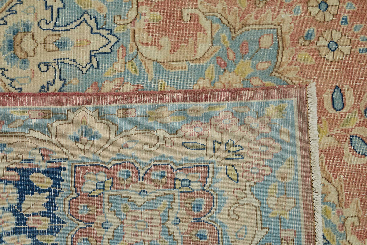 Rusvo Pembe Lacivert Madalyon Göbek Klasik El Dokuma Halı 298x383 cm – arka yüz görünümü