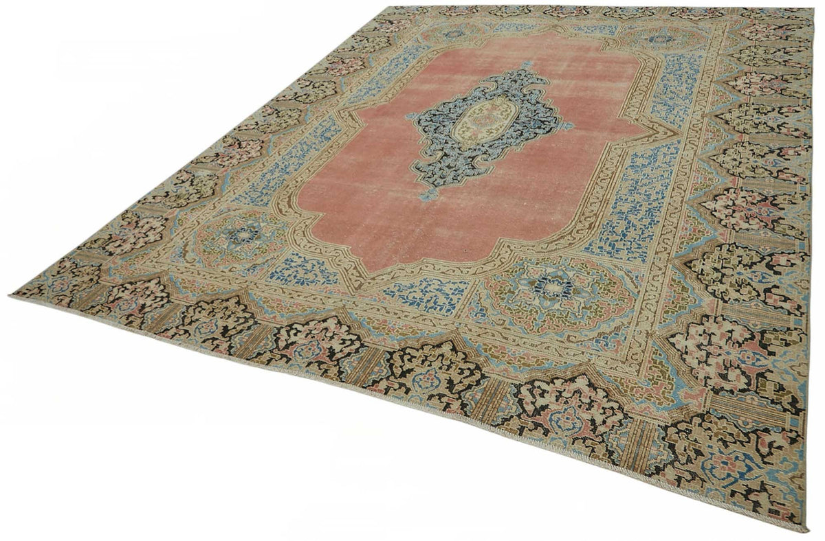 Rusvo Pembe Bej Madalyon Göbekli Klasik El Dokuma Halı 270x362 cm – doku yakın çekim