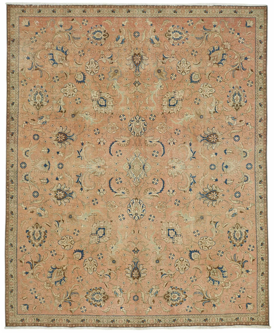 Rusvo Turuncu Çiçek Desenli Pamuk ve Yün Vintage Halı 268x333 cm