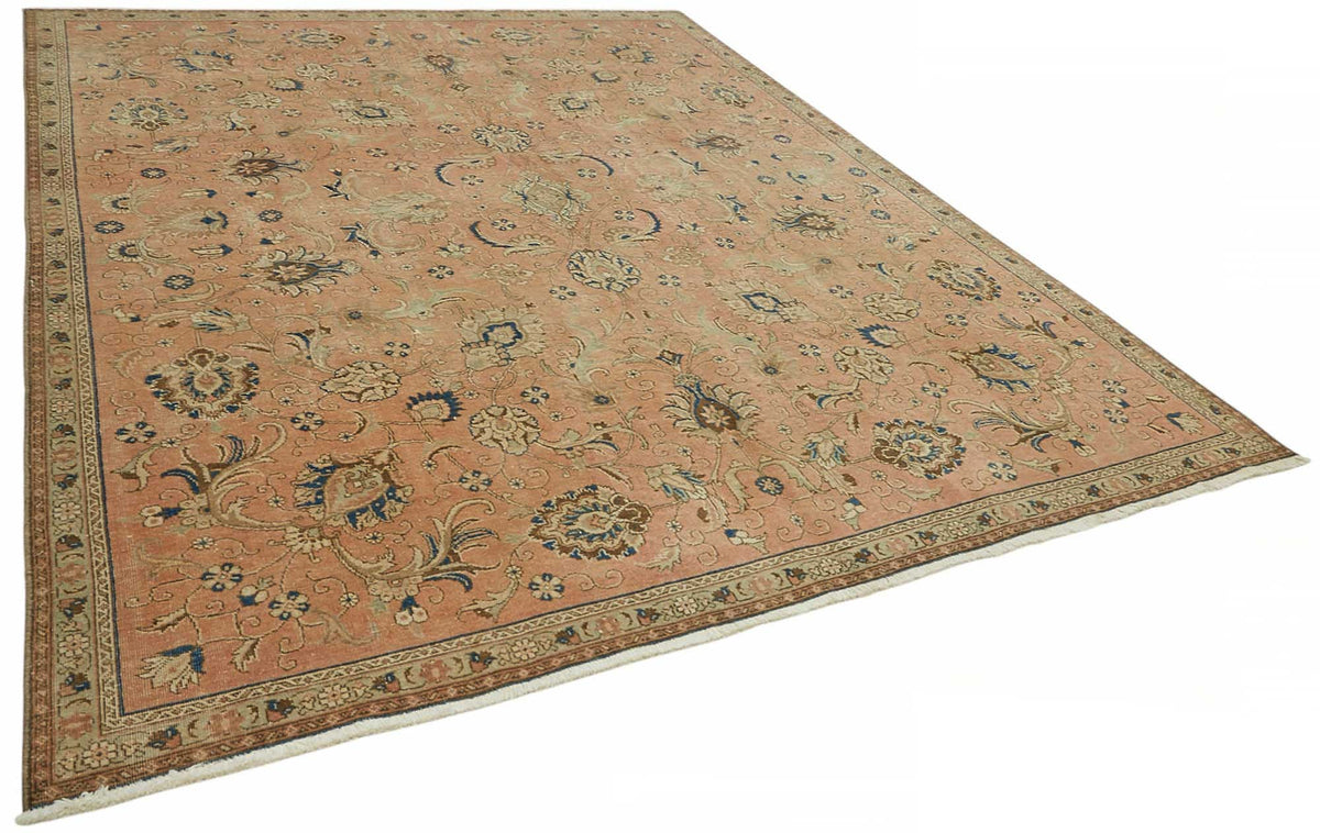 Rusvo Turuncu Çiçek Desenli Pamuk ve Yün Vintage Halı 268x333 cm – genel görünüm
