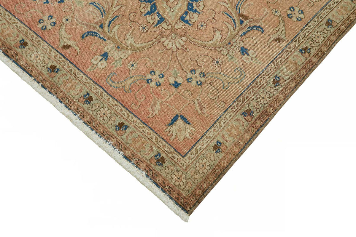Rusvo Turuncu Çiçek Desenli Pamuk ve Yün Vintage Halı 268x333 cm – detay görünümü
