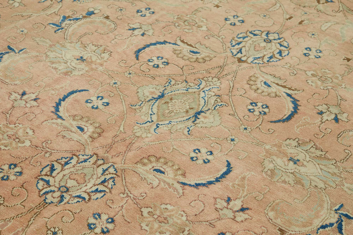 Rusvo Turuncu Çiçek Desenli Pamuk ve Yün Vintage Halı 268x333 cm – mekânda kullanım