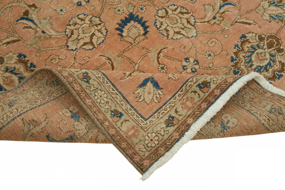 Rusvo Turuncu Çiçek Desenli Pamuk ve Yün Vintage Halı 268x333 cm – kenar detayı