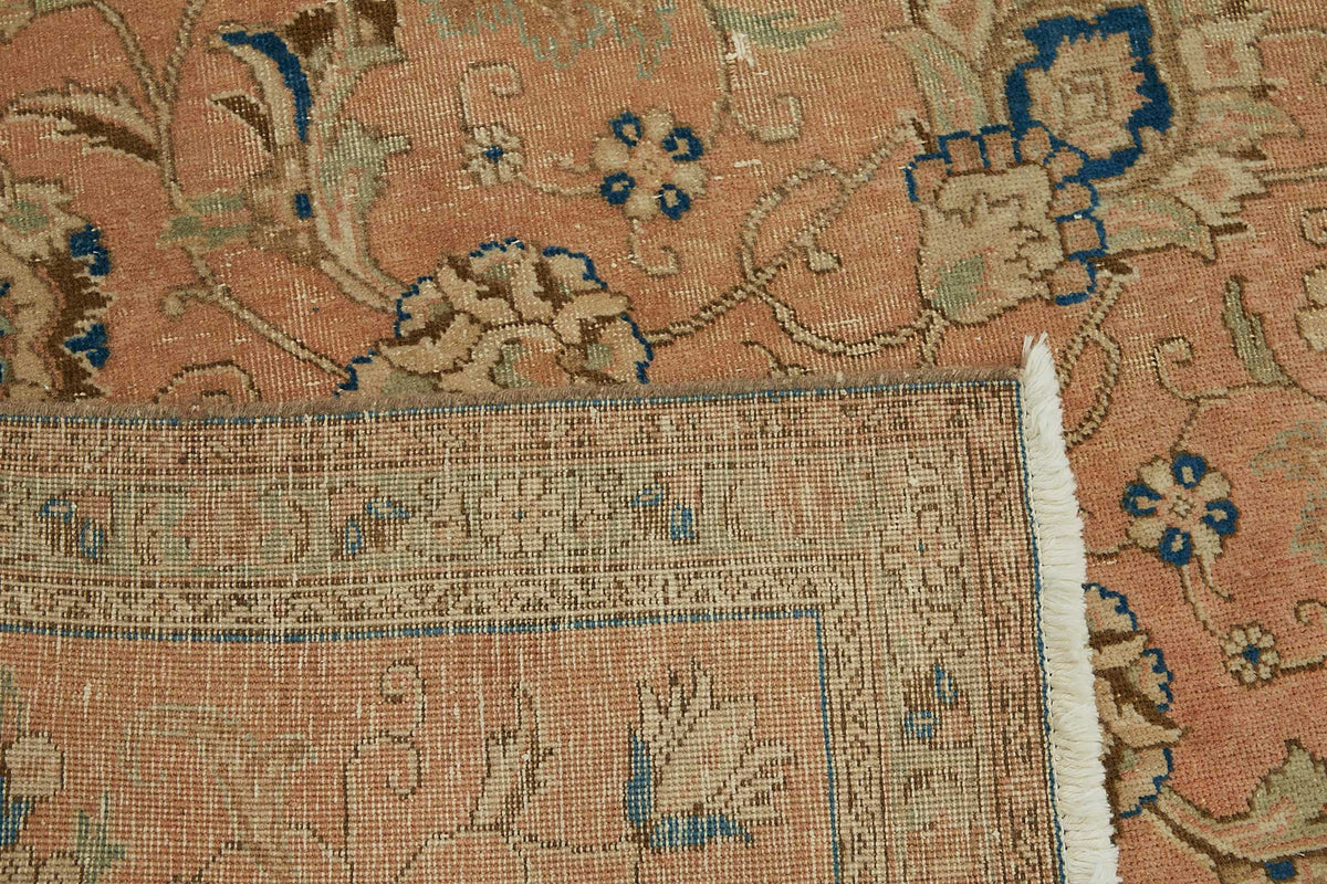 Rusvo Turuncu Çiçek Desenli Pamuk ve Yün Vintage Halı 268x333 cm – arka yüz görünümü