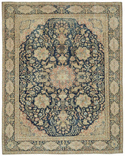Rusvo Lacivert Bej Halı Çiçek Desenli Vintage Dokuma 276x348 cm