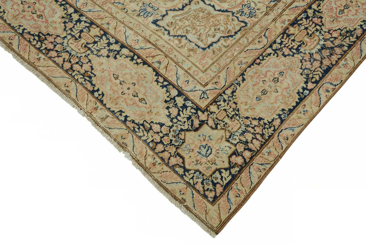 Rusvo Lacivert Bej Halı Çiçek Desenli Vintage Dokuma 276x348 cm – detay görünümü