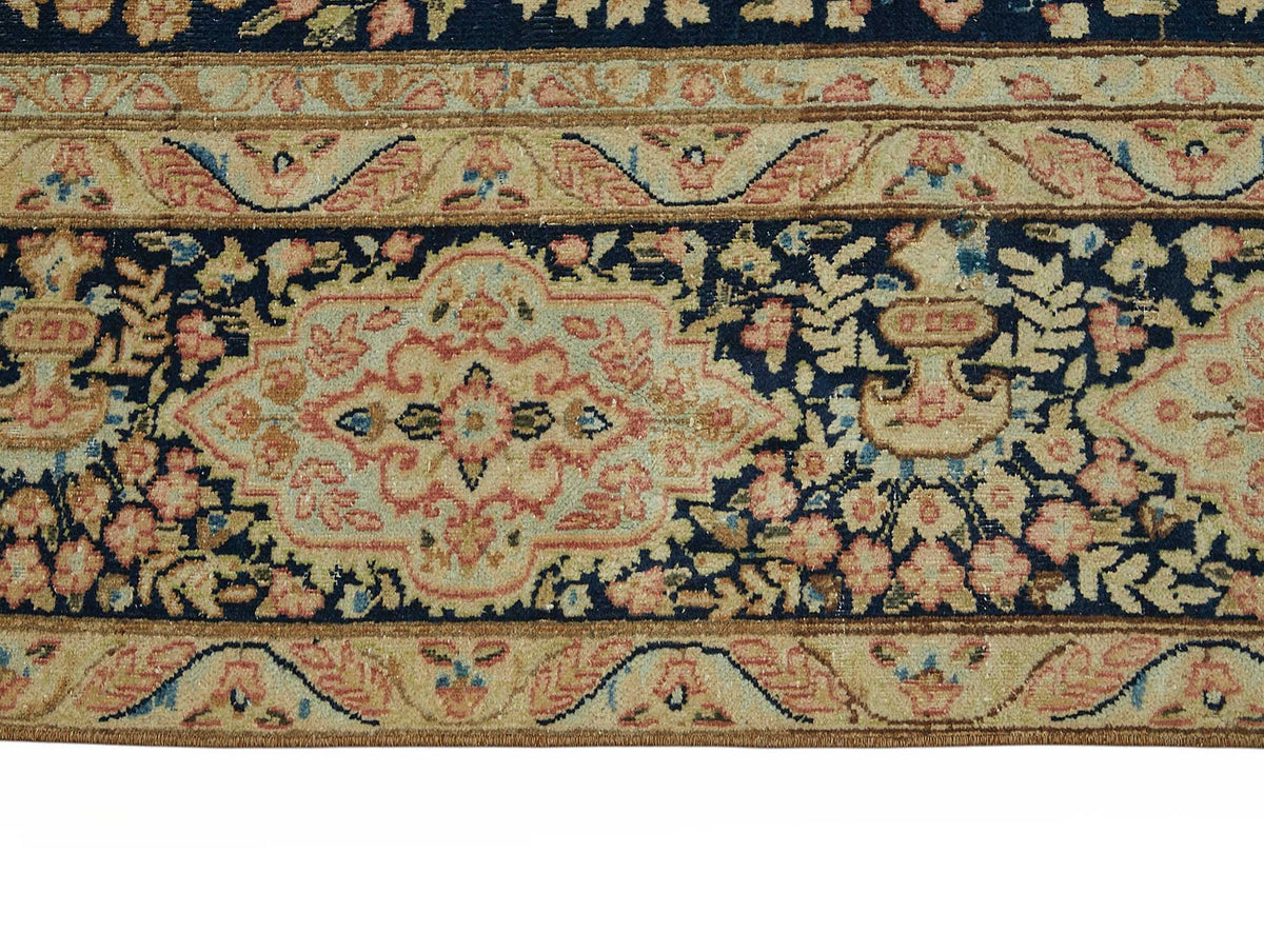Rusvo Lacivert Bej Halı Çiçek Desenli Vintage Dokuma 276x348 cm – farklı açı