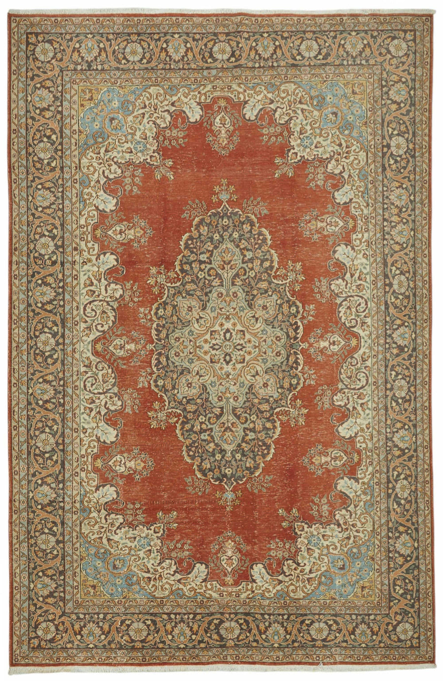 Rusvo Kırmızı Lacivert Halı Vintage Madalyon Desenli 212x322 cm