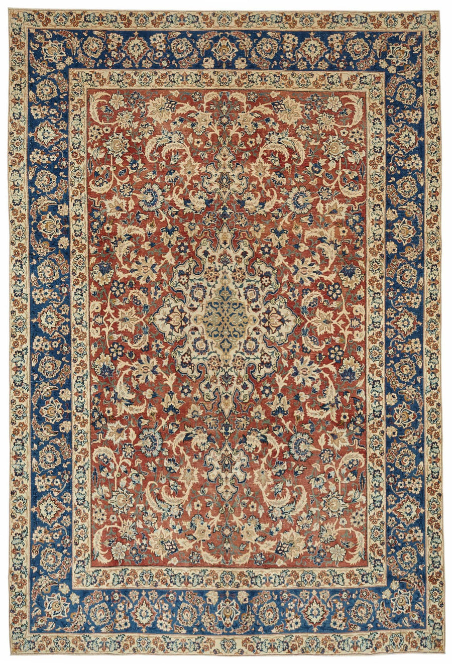 Rusvo Kırmızı Lacivert Madalyon Desenli El Dokuma Halı 248x362 cm