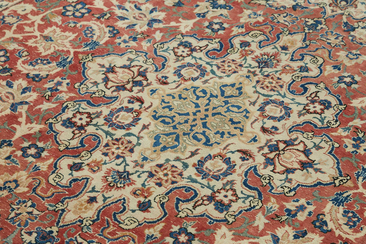 Rusvo Kırmızı Lacivert Madalyon Desenli El Dokuma Halı 248x362 cm – mekânda kullanım
