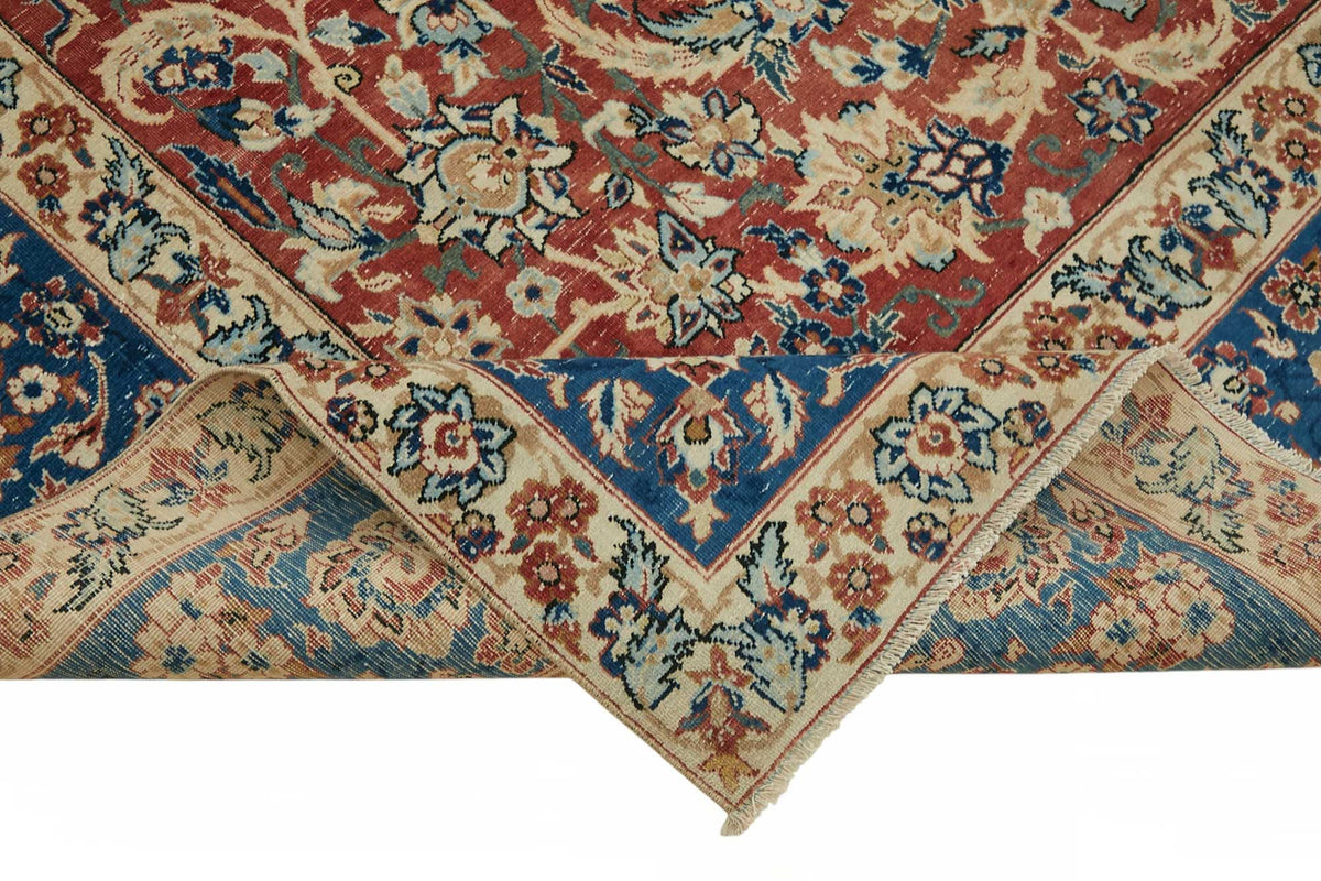 Rusvo Kırmızı Lacivert Madalyon Desenli El Dokuma Halı 248x362 cm – kenar detayı
