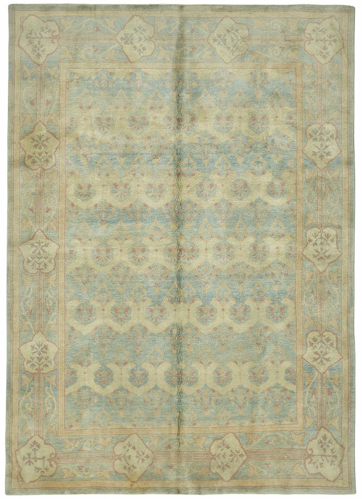 Vamave Açık Mavi ve Krem Çiçek Desenli Uşak Halısı 266x377 cm
