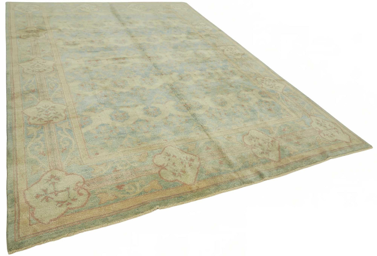 Vamave Açık Mavi ve Krem Çiçek Desenli Uşak Halısı 266x377 cm – genel görünüm