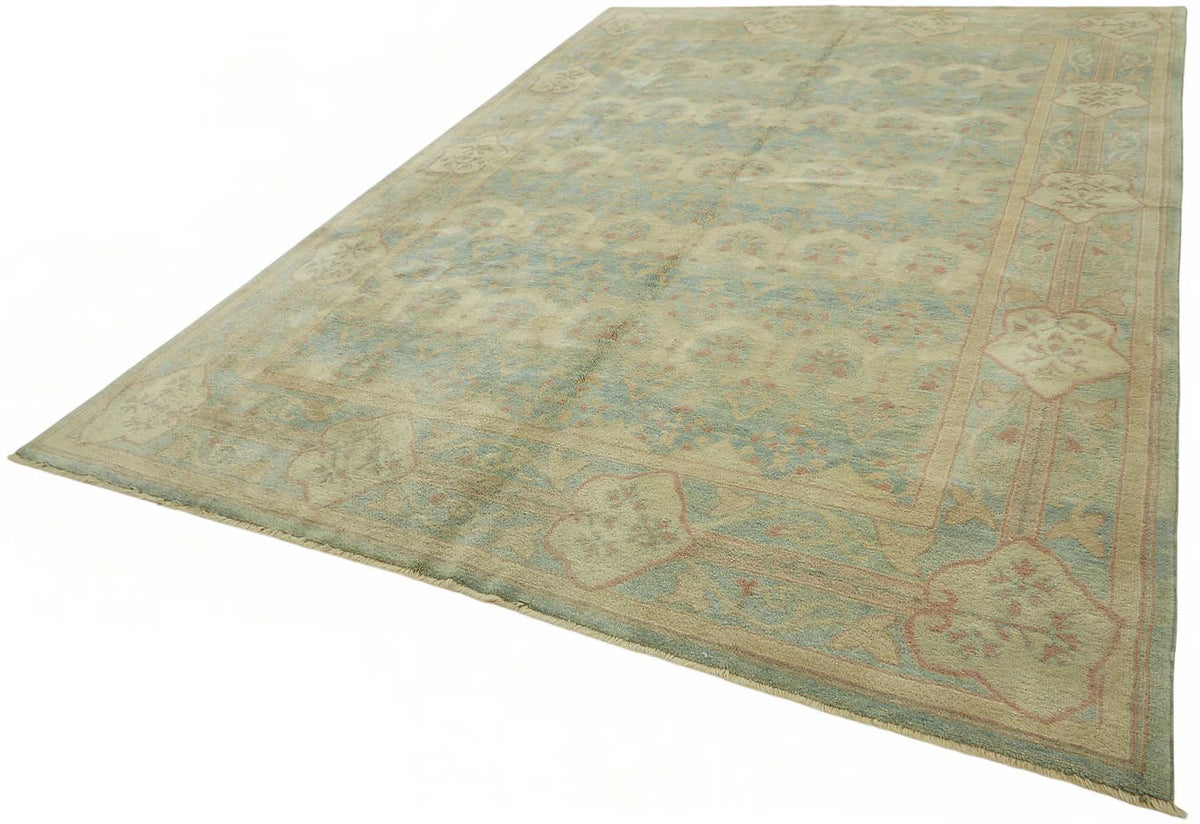 Vamave Açık Mavi ve Krem Çiçek Desenli Uşak Halısı 266x377 cm – doku yakın çekim