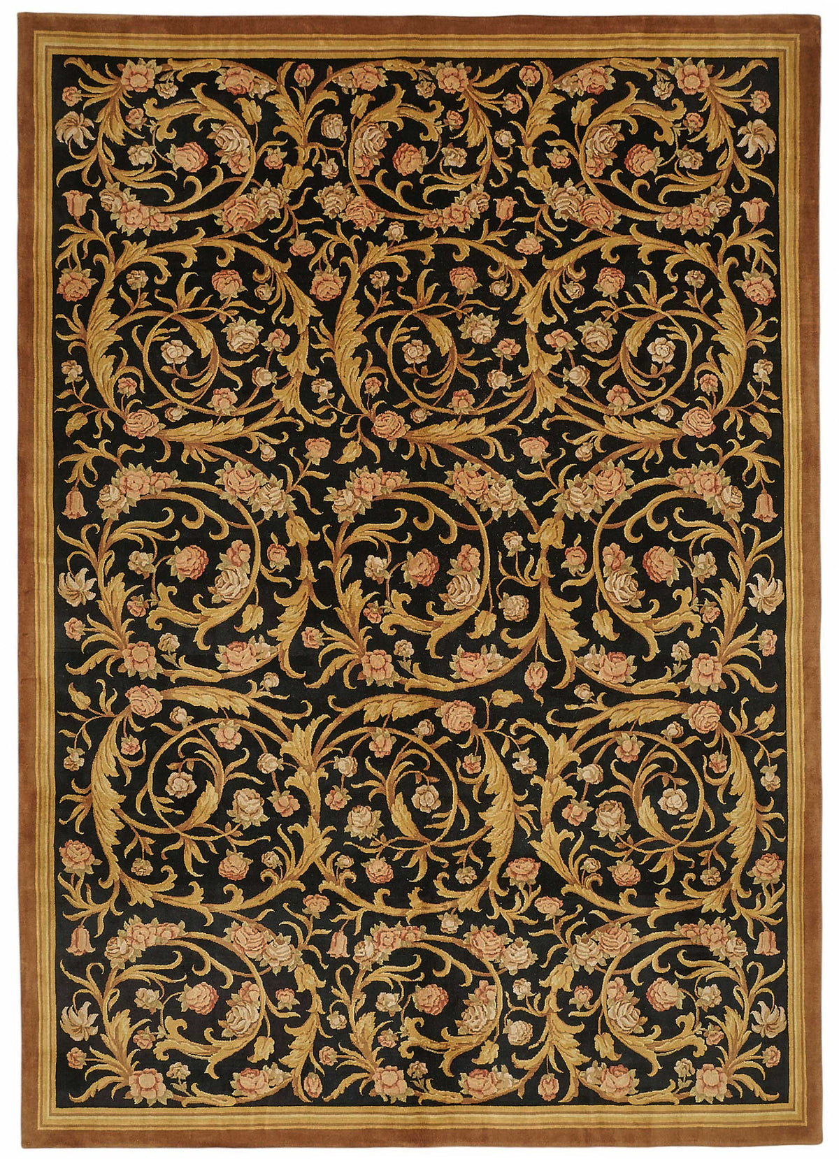 Vamave Düz Siyah Halı Çiçek Desenli Vintage Uşak 285x402 cm