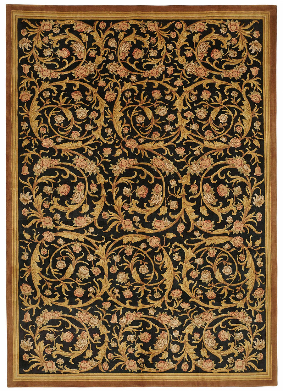 Vamave Düz Siyah Halı Çiçek Desenli Vintage Uşak 285x402 cm