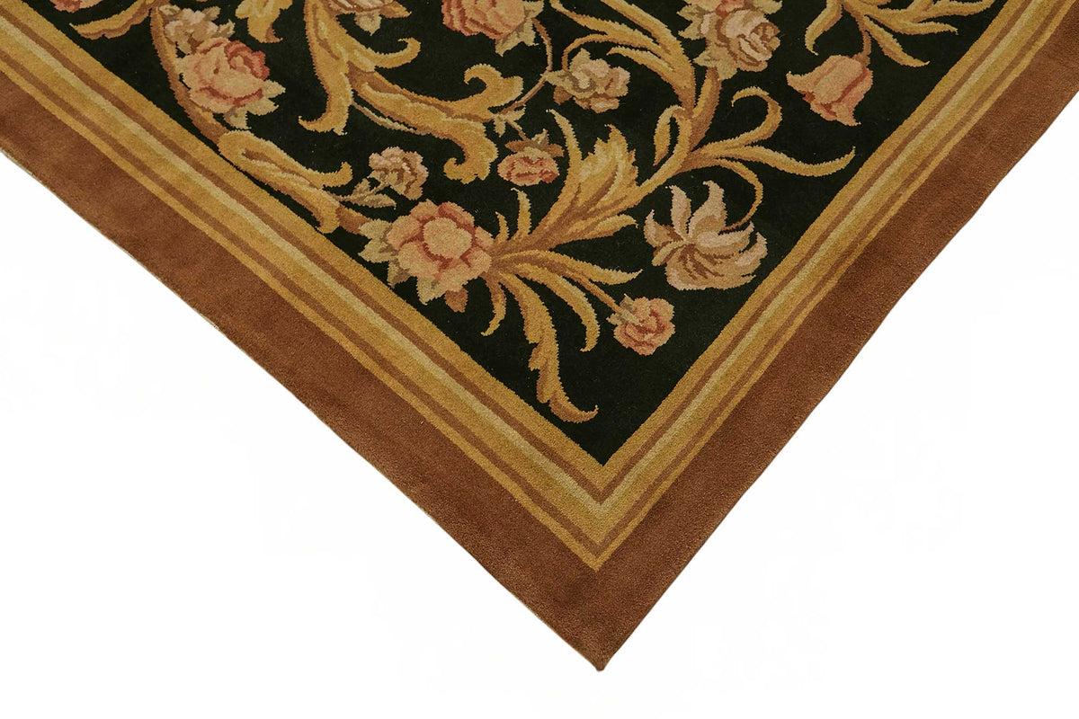 Vamave Düz Siyah Halı Çiçek Desenli Vintage Uşak 285x402 cm – detay görünümü
