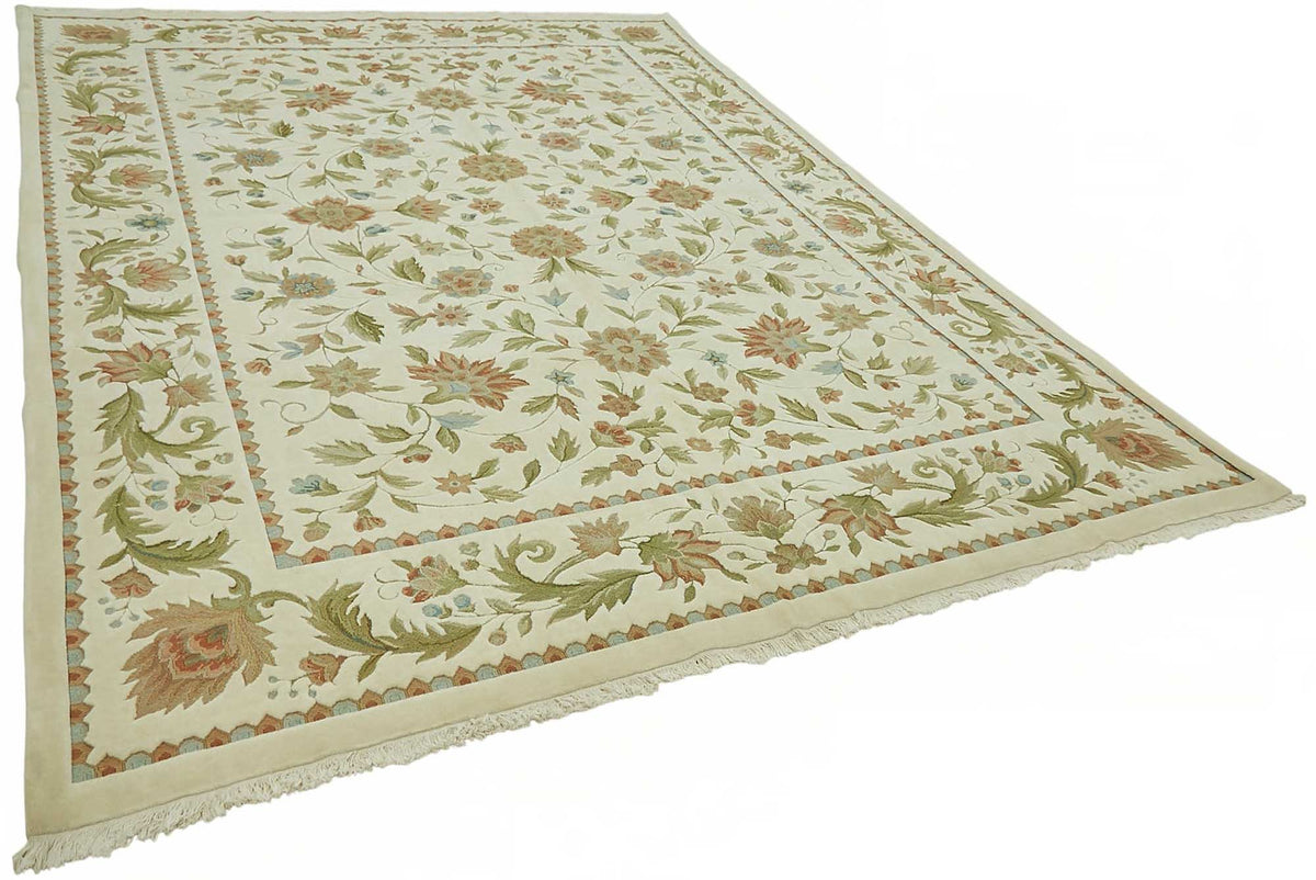 Vamave Krem Yeşil Çiçekli Uşak El Dokuma Halı 274x370 cm – genel görünüm