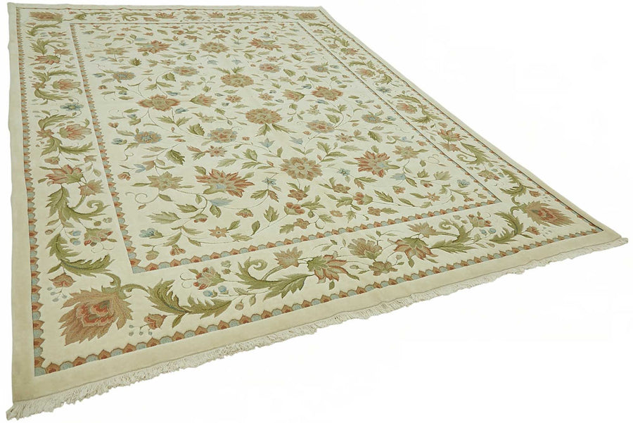 Vamave Krem Yeşil Çiçekli Uşak El Dokuma Halı 274x370 cm – genel görünüm