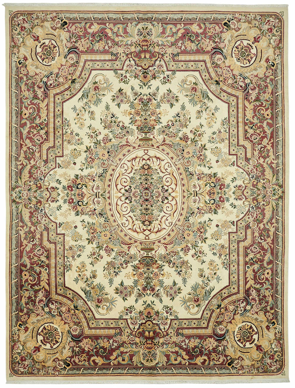 Vamave Uşak Bordo Krem Çiçek Desenli El Dokuma Halı 274x368 cm 49250