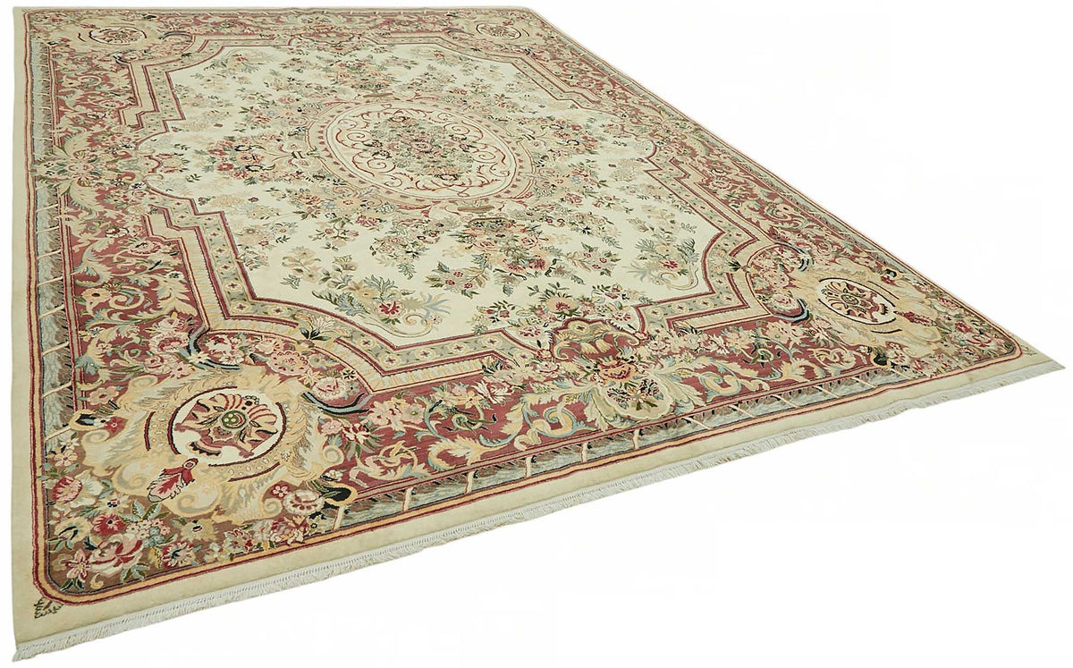 Vamave Uşak Bordo Krem Çiçek Desenli El Dokuma Halı 274x368 cm 49250 – genel görünüm