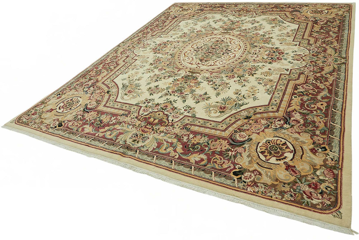 Vamave Uşak Bordo Krem Çiçek Desenli El Dokuma Halı 274x368 cm 49250 – doku yakın çekim
