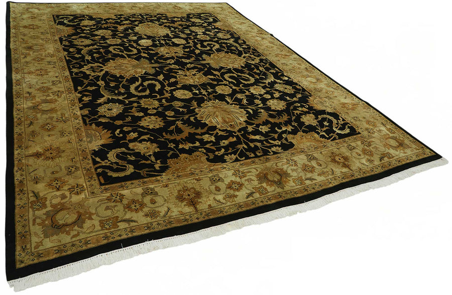 Vamave Siyah Zeminli Gold Çiçek Desenli Yün Uşak Halı 280x363 cm – genel görünüm